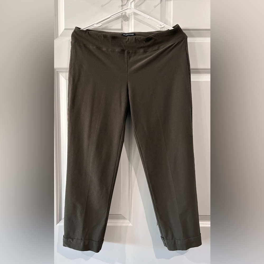 Eileen Fisher Stretch Crepe Pull On Pants Sz S Green Cropped Knit Contemporary